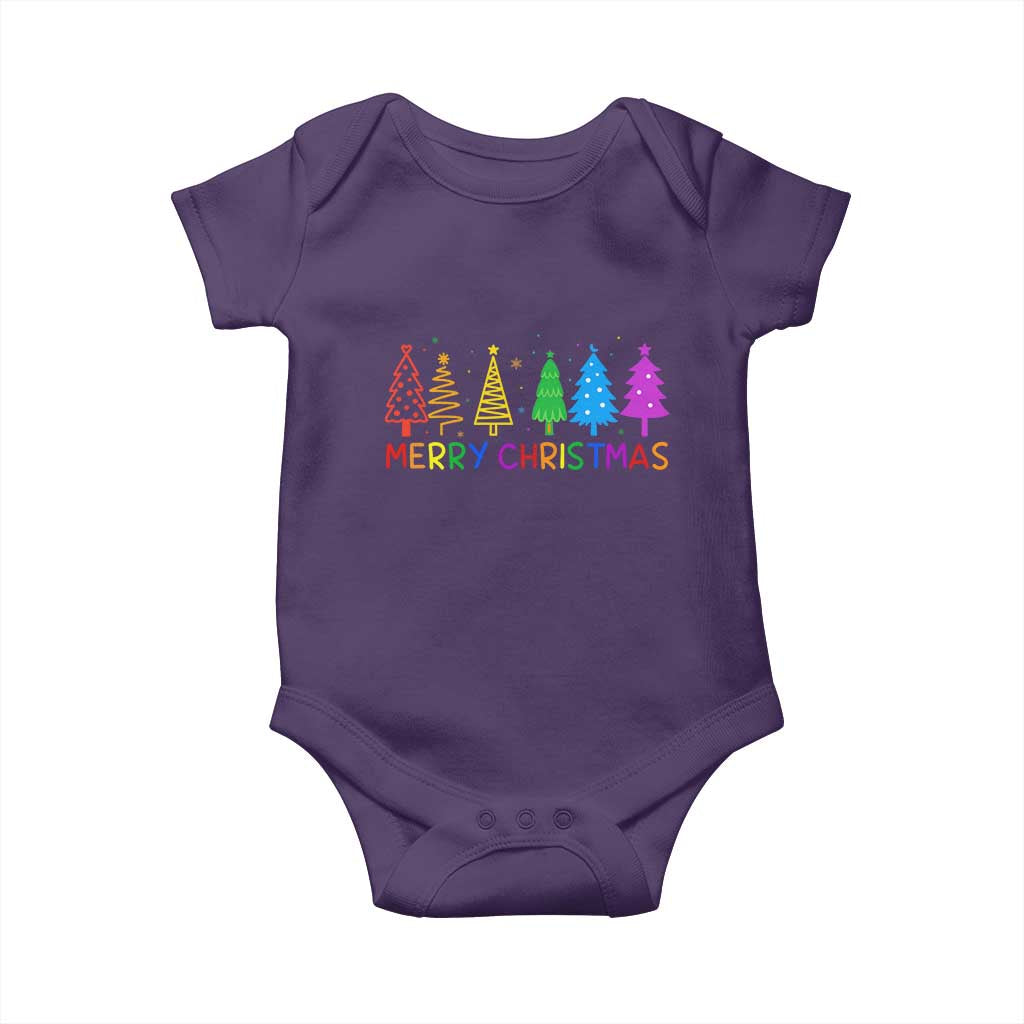 Colorful Rainbow Christmas Trees Baby Onesie Merry Xmas Fun Festive Holiday Pride Gift - Wonder Print Shop