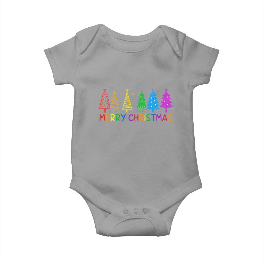 Colorful Rainbow Christmas Trees Baby Onesie Merry Xmas Fun Festive Holiday Pride Gift - Wonder Print Shop