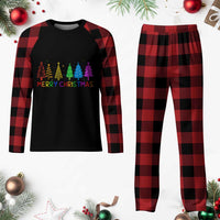 Colorful Rainbow Christmas Trees Plaid Pajama Set Merry Xmas Fun Festive Holiday Pride Gift - Wonder Print Shop