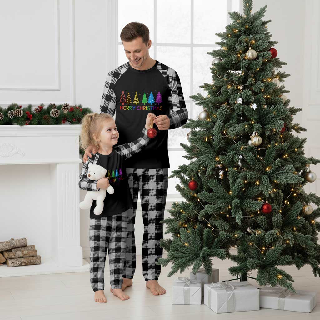 Colorful Rainbow Christmas Trees Plaid Pajama Set Merry Xmas Fun Festive Holiday Pride Gift - Wonder Print Shop