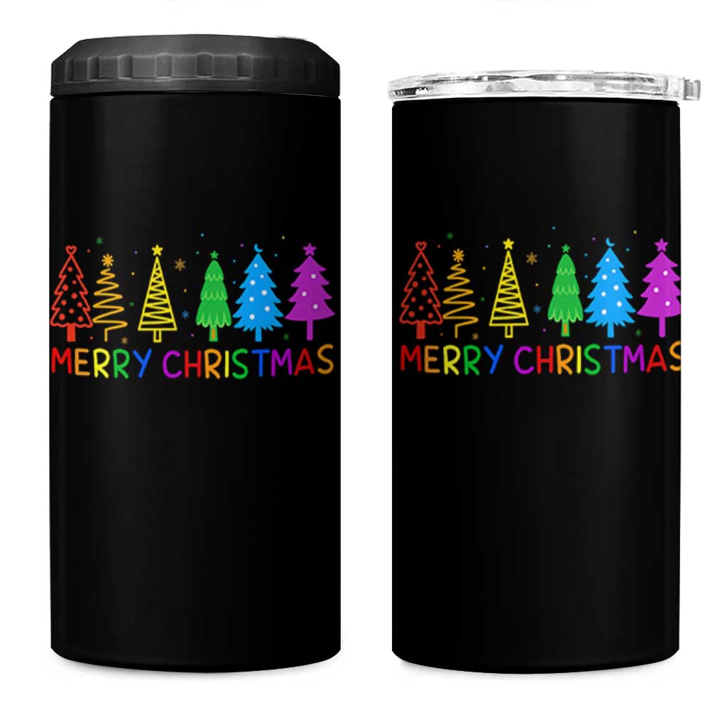 Colorful Rainbow Christmas Trees 4 in 1 Can Cooler Tumbler Merry Xmas Fun Festive Holiday Pride Gift - Wonder Print Shop