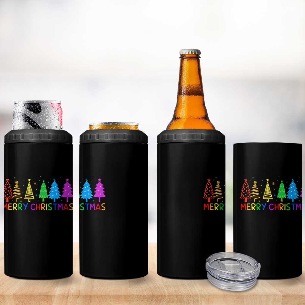 Colorful Rainbow Christmas Trees 4 in 1 Can Cooler Tumbler Merry Xmas Fun Festive Holiday Pride Gift - Wonder Print Shop