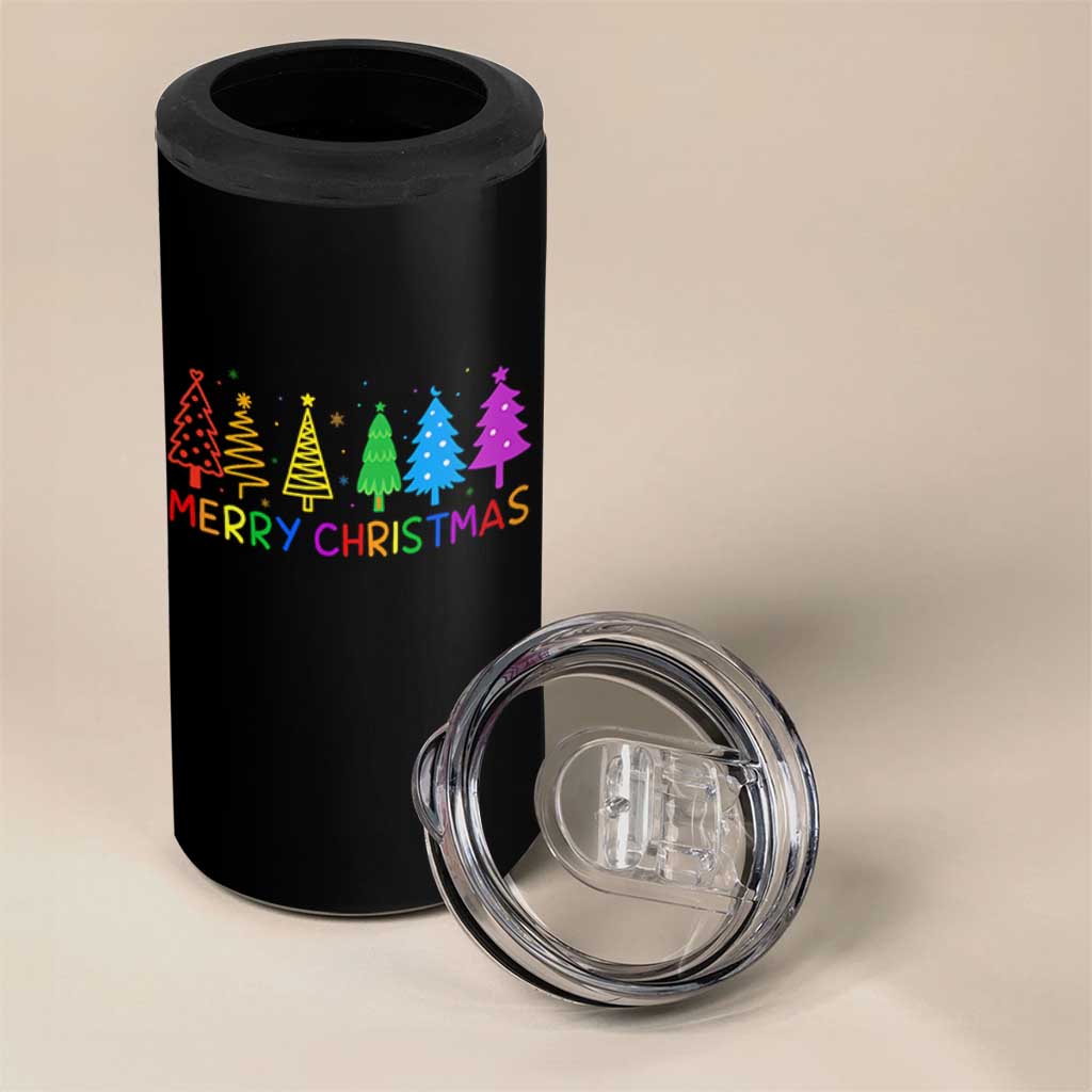 Colorful Rainbow Christmas Trees 4 in 1 Can Cooler Tumbler Merry Xmas Fun Festive Holiday Pride Gift - Wonder Print Shop