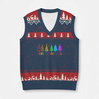 Colorful Rainbow Xmas Trees V-Neck Knit Sweater Vest Merry Xmas Fun Festive Holiday Pride Gift - Wonder Print Shop