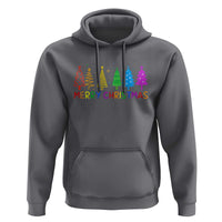 Colorful Rainbow Christmas Trees Hoodie Merry Xmas Fun Festive Holiday Pride Gift - Wonder Print Shop