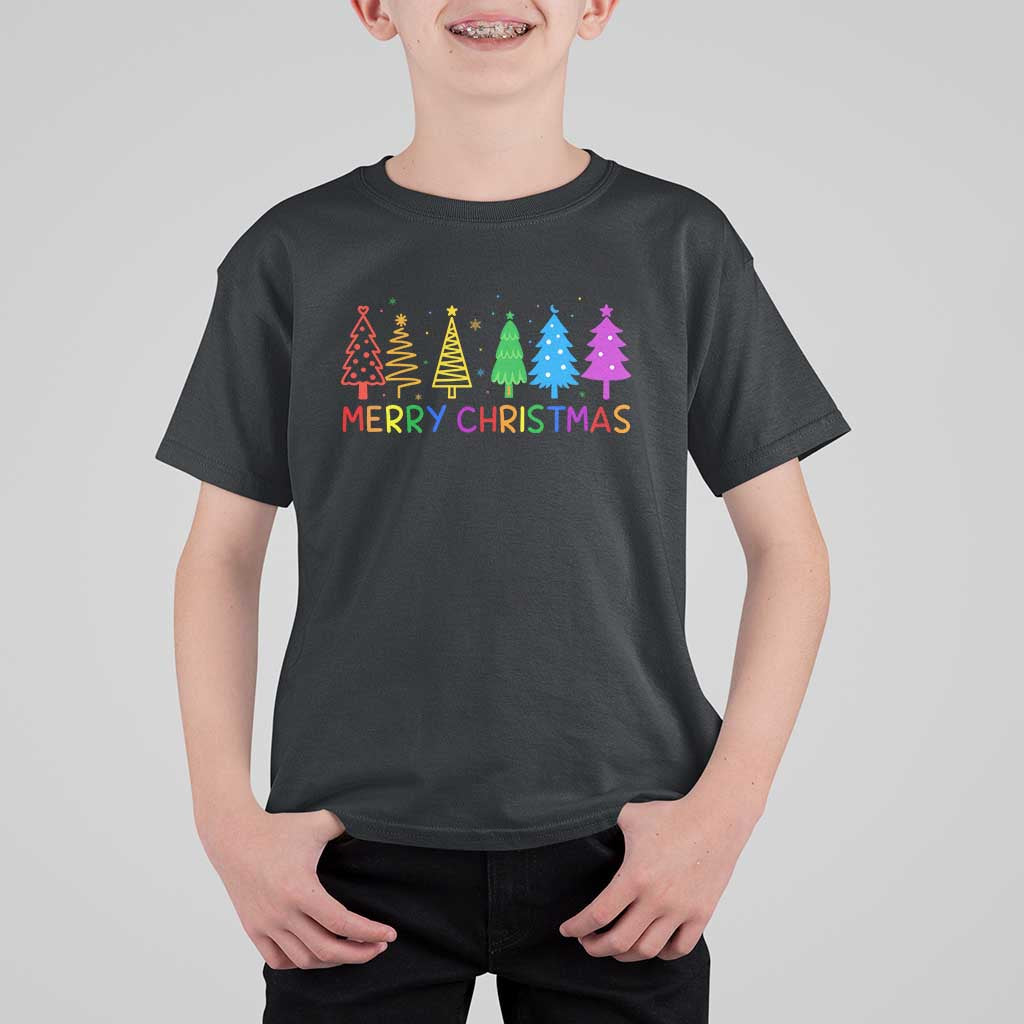 Colorful Rainbow Christmas Trees T Shirt For Kid Merry Xmas Fun Festive Holiday Pride Gift - Wonder Print Shop