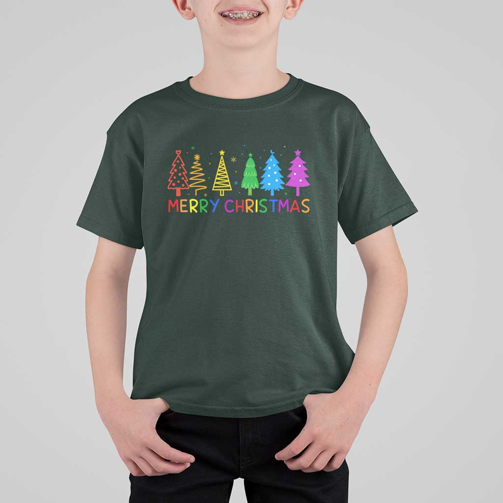 Colorful Rainbow Christmas Trees T Shirt For Kid Merry Xmas Fun Festive Holiday Pride Gift - Wonder Print Shop