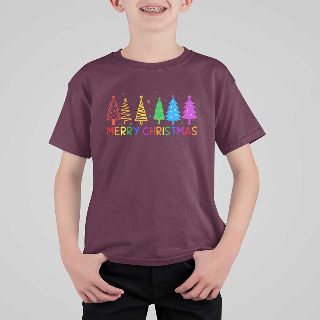 Colorful Rainbow Christmas Trees T Shirt For Kid Merry Xmas Fun Festive Holiday Pride Gift - Wonder Print Shop