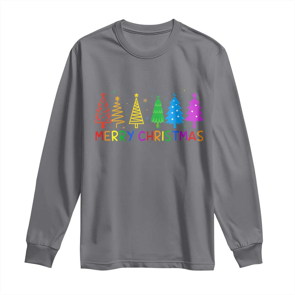 Colorful Rainbow Christmas Trees Long Sleeve Shirt Merry Xmas Fun Festive Holiday Pride Gift - Wonder Print Shop