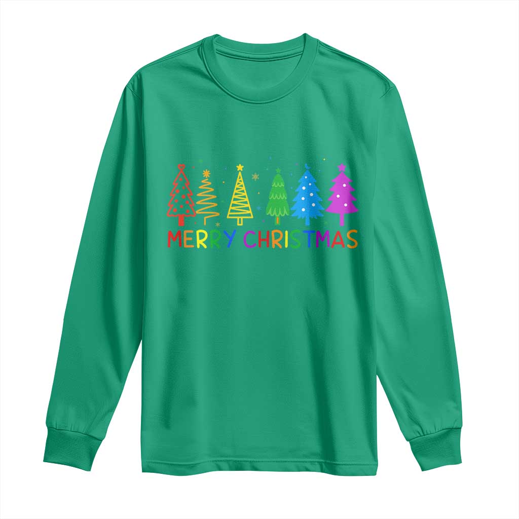 Colorful Rainbow Christmas Trees Long Sleeve Shirt Merry Xmas Fun Festive Holiday Pride Gift - Wonder Print Shop