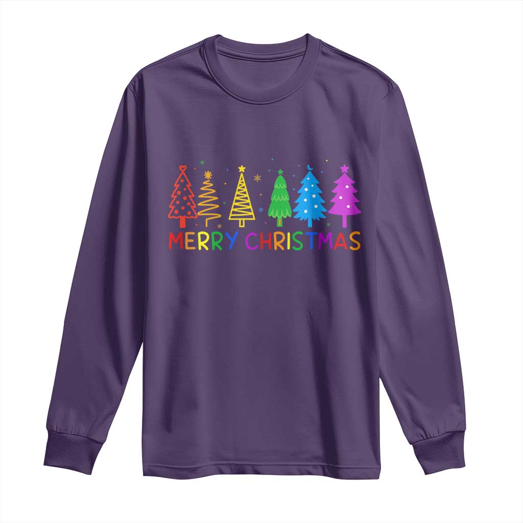 Colorful Rainbow Christmas Trees Long Sleeve Shirt Merry Xmas Fun Festive Holiday Pride Gift - Wonder Print Shop
