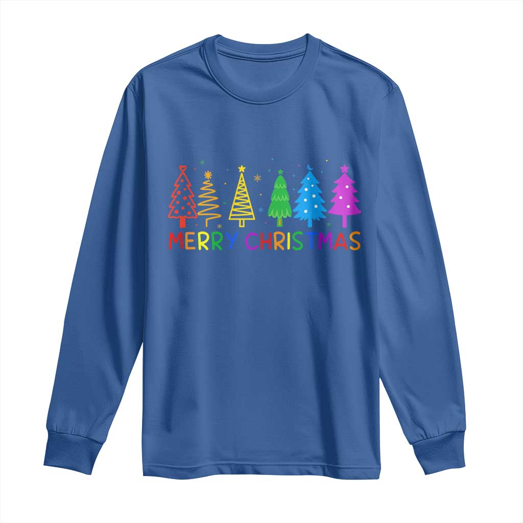 Colorful Rainbow Christmas Trees Long Sleeve Shirt Merry Xmas Fun Festive Holiday Pride Gift - Wonder Print Shop