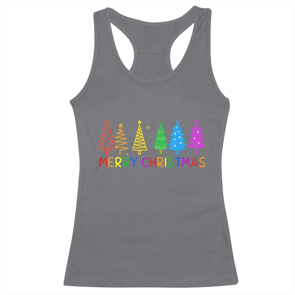 Colorful Rainbow Christmas Trees Racerback Tank Top Merry Xmas Fun Festive Holiday Pride Gift - Wonder Print Shop