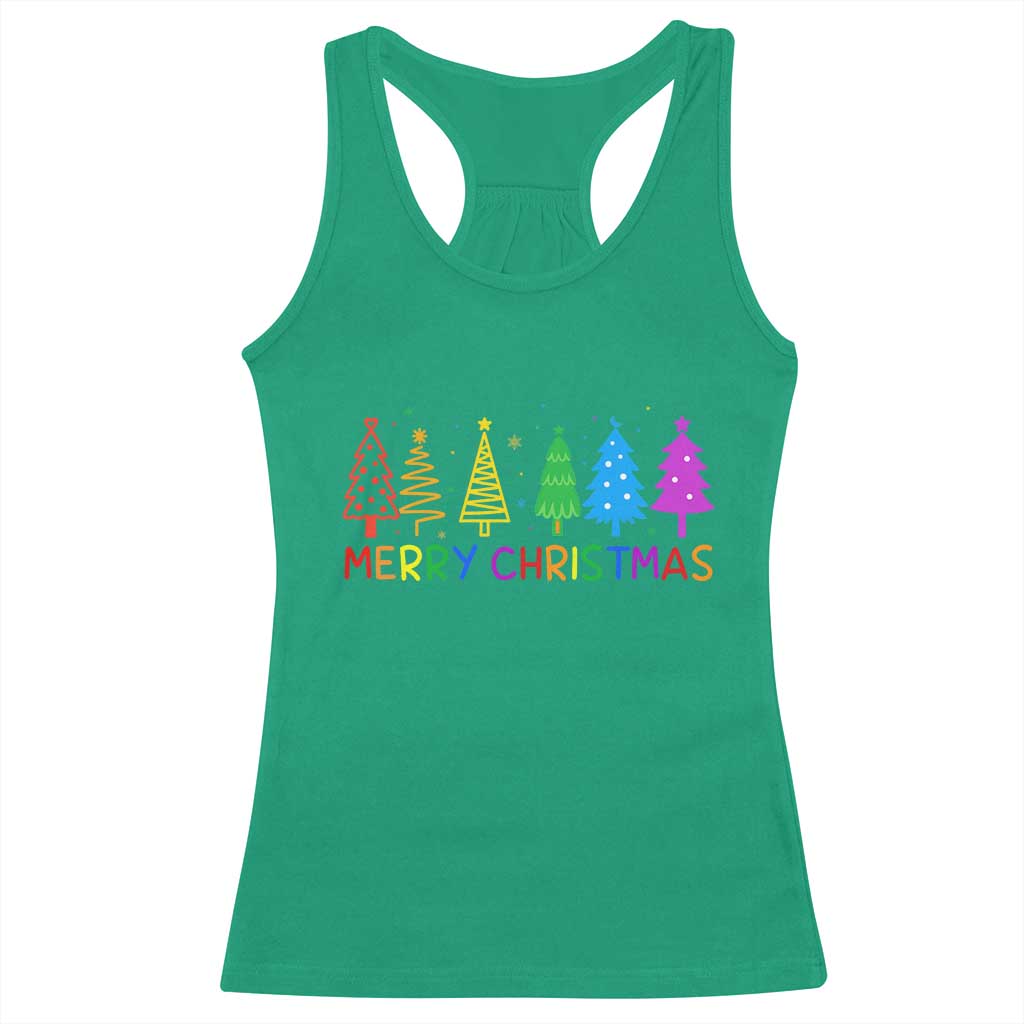 Colorful Rainbow Christmas Trees Racerback Tank Top Merry Xmas Fun Festive Holiday Pride Gift - Wonder Print Shop