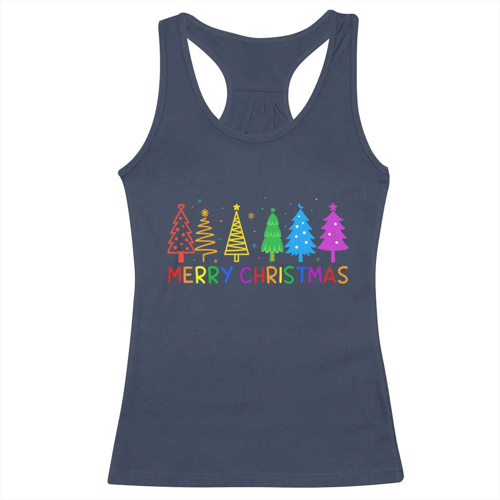 Colorful Rainbow Christmas Trees Racerback Tank Top Merry Xmas Fun Festive Holiday Pride Gift - Wonder Print Shop