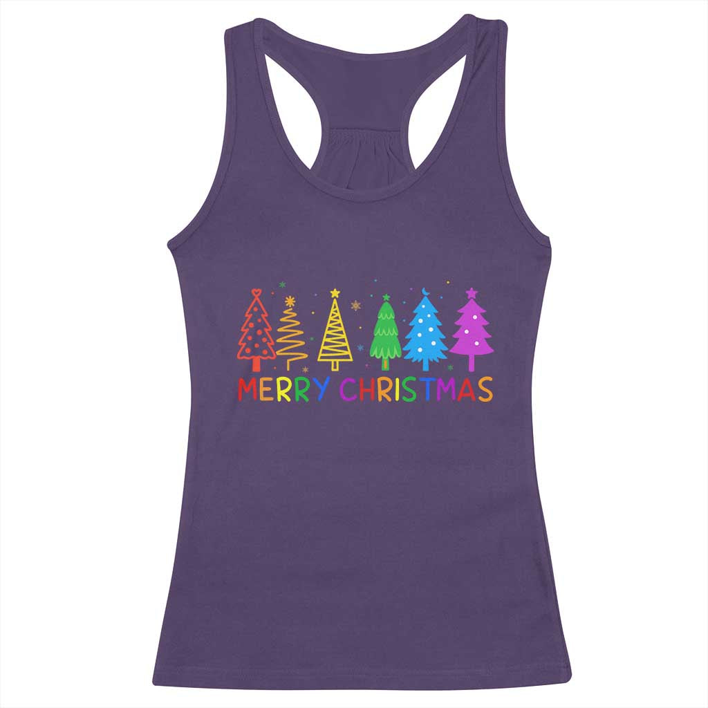 Colorful Rainbow Christmas Trees Racerback Tank Top Merry Xmas Fun Festive Holiday Pride Gift - Wonder Print Shop