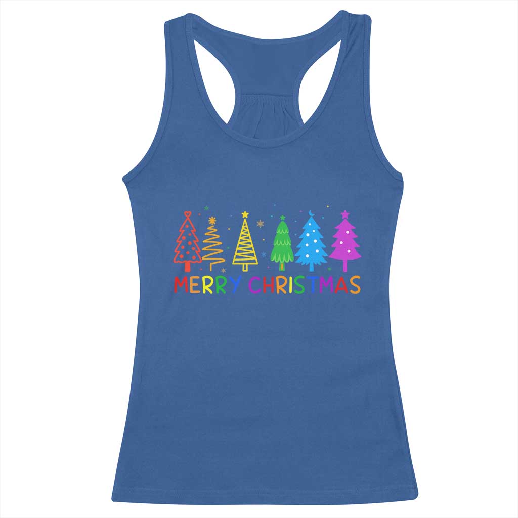 Colorful Rainbow Christmas Trees Racerback Tank Top Merry Xmas Fun Festive Holiday Pride Gift - Wonder Print Shop