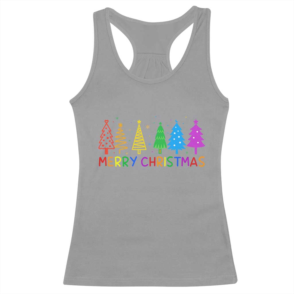 Colorful Rainbow Christmas Trees Racerback Tank Top Merry Xmas Fun Festive Holiday Pride Gift - Wonder Print Shop
