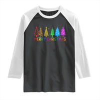 Colorful Rainbow Christmas Trees Raglan Shirt Merry Xmas Fun Festive Holiday Pride Gift - Wonder Print Shop