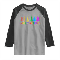 Colorful Rainbow Christmas Trees Raglan Shirt Merry Xmas Fun Festive Holiday Pride Gift - Wonder Print Shop