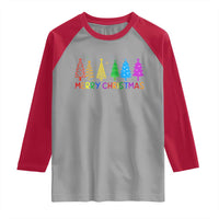 Colorful Rainbow Christmas Trees Raglan Shirt Merry Xmas Fun Festive Holiday Pride Gift - Wonder Print Shop