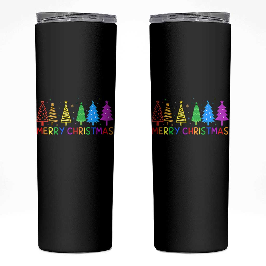 Colorful Rainbow Christmas Trees Skinny Tumbler Merry Xmas Fun Festive Holiday Pride Gift - Wonder Print Shop