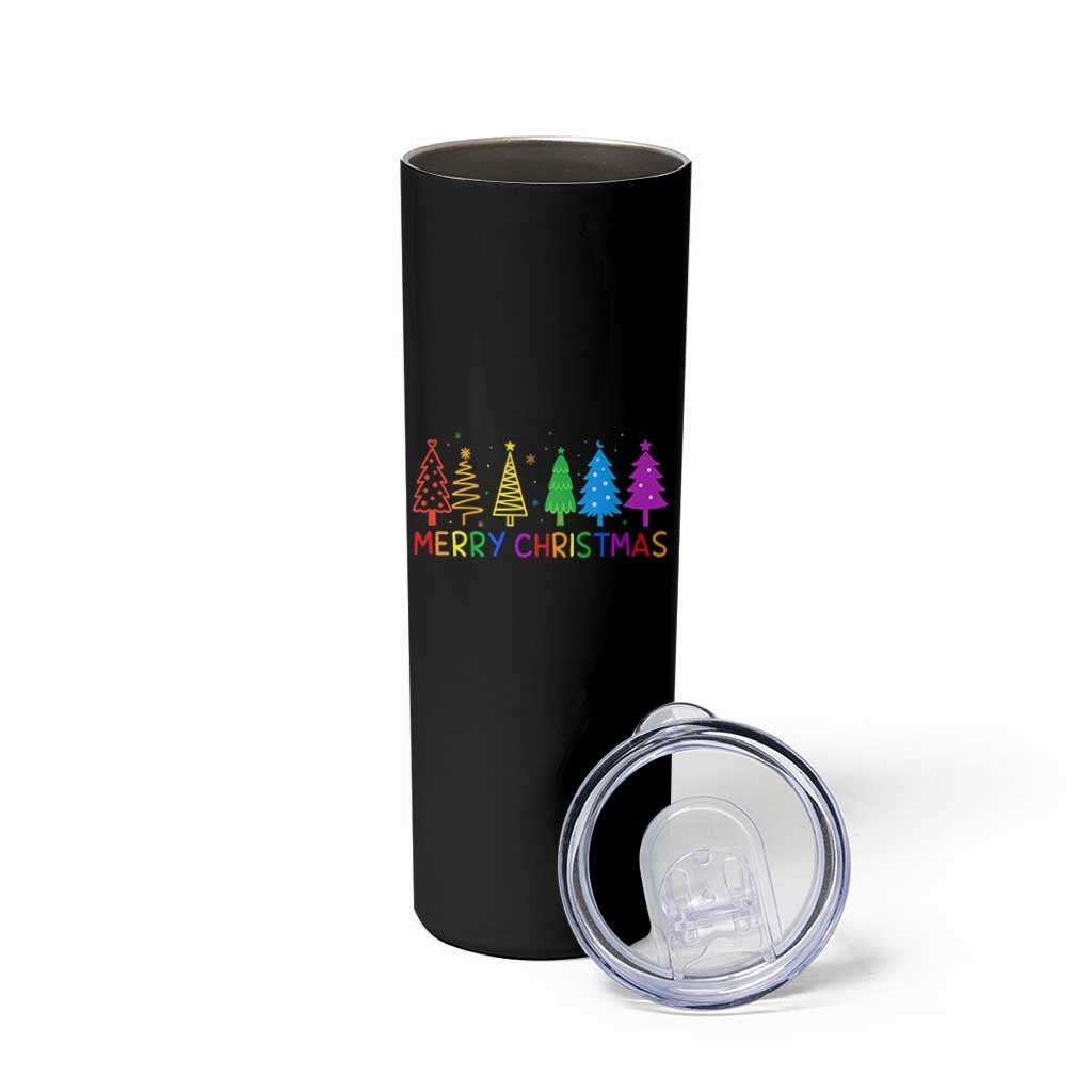 Colorful Rainbow Christmas Trees Skinny Tumbler Merry Xmas Fun Festive Holiday Pride Gift - Wonder Print Shop