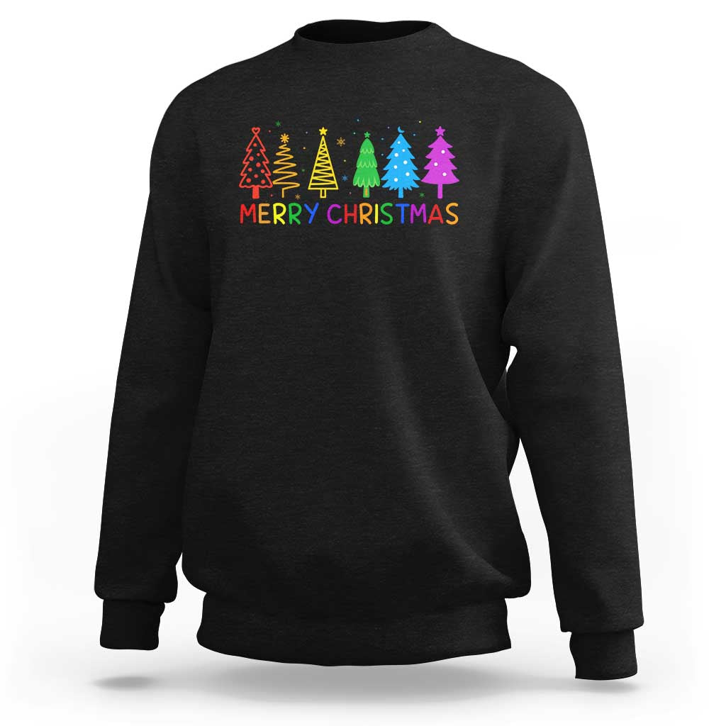 Colorful Rainbow Christmas Trees Sweatshirt Merry Xmas Fun Festive Holiday Pride Gift - Wonder Print Shop