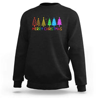 Colorful Rainbow Christmas Trees Sweatshirt Merry Xmas Fun Festive Holiday Pride Gift - Wonder Print Shop
