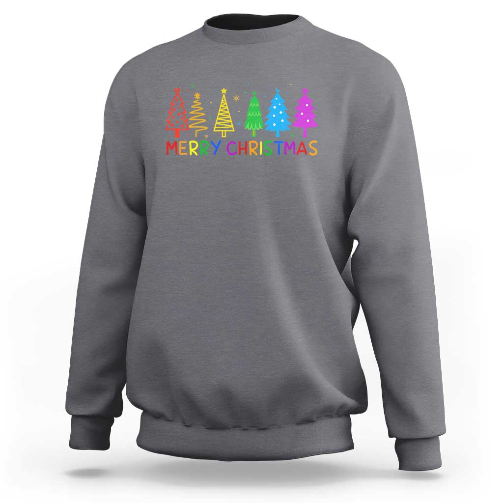 Colorful Rainbow Christmas Trees Sweatshirt Merry Xmas Fun Festive Holiday Pride Gift - Wonder Print Shop