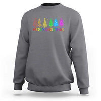 Colorful Rainbow Christmas Trees Sweatshirt Merry Xmas Fun Festive Holiday Pride Gift - Wonder Print Shop