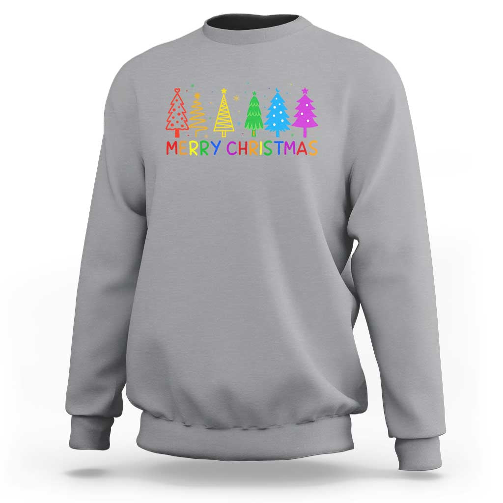 Colorful Rainbow Christmas Trees Sweatshirt Merry Xmas Fun Festive Holiday Pride Gift - Wonder Print Shop