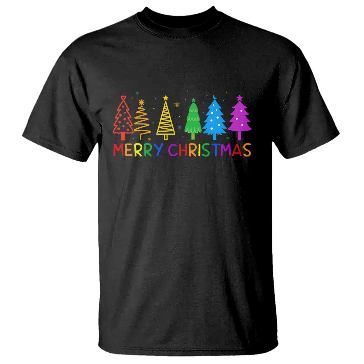 Colorful Rainbow Christmas Trees T Shirt Merry Xmas Fun Festive Holiday Pride Gift - Wonder Print Shop