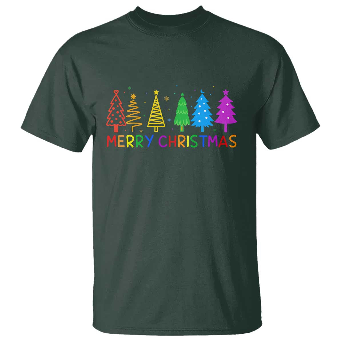 Colorful Rainbow Christmas Trees T Shirt Merry Xmas Fun Festive Holiday Pride Gift - Wonder Print Shop