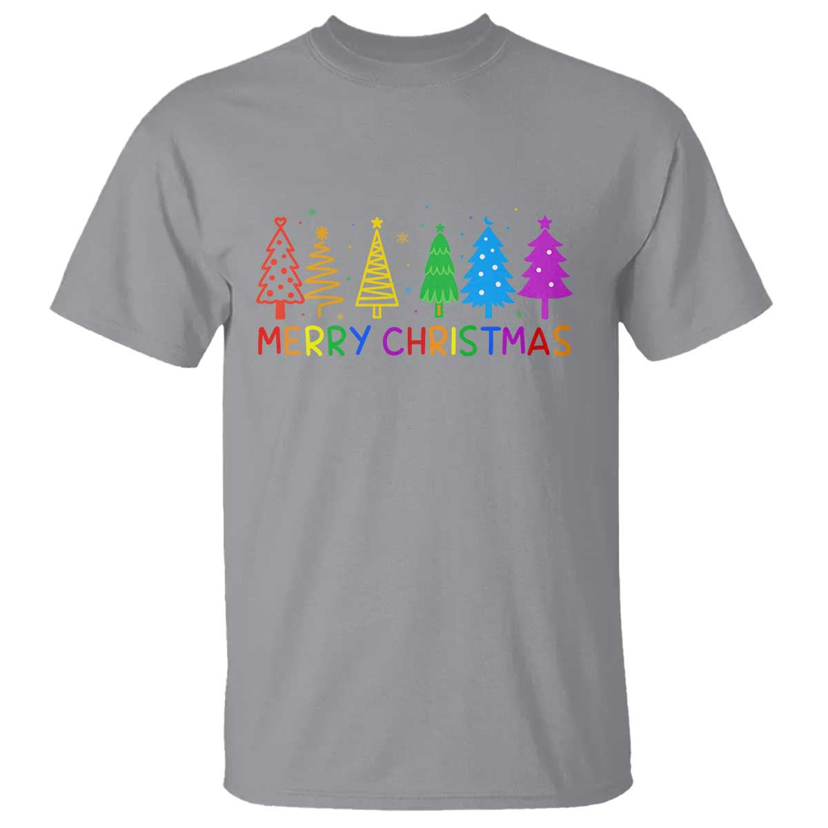 Colorful Rainbow Christmas Trees T Shirt Merry Xmas Fun Festive Holiday Pride Gift - Wonder Print Shop