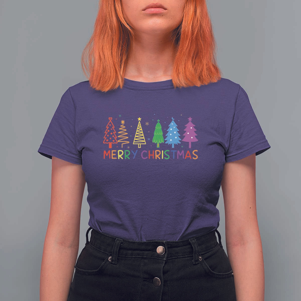 Colorful Rainbow Christmas Trees T Shirt For Women Merry Xmas Fun Festive Holiday Pride Gift - Wonder Print Shop