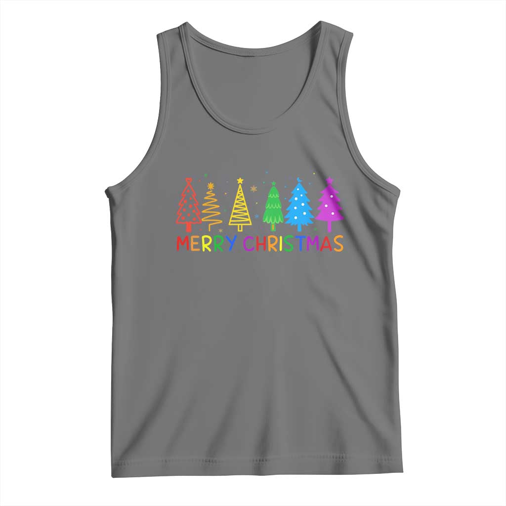 Colorful Rainbow Christmas Trees Tank Top Merry Xmas Fun Festive Holiday Pride Gift - Wonder Print Shop