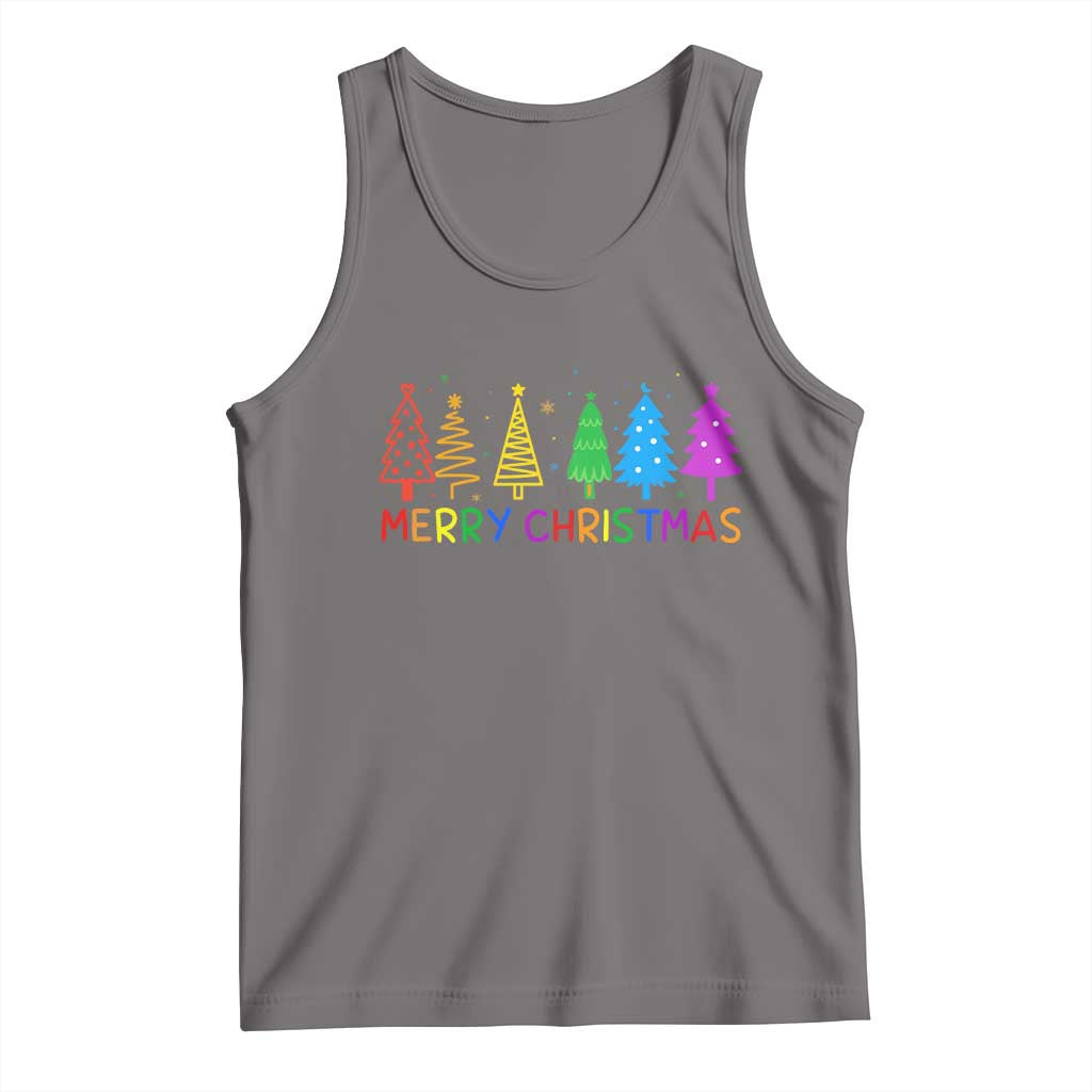Colorful Rainbow Christmas Trees Tank Top Merry Xmas Fun Festive Holiday Pride Gift - Wonder Print Shop