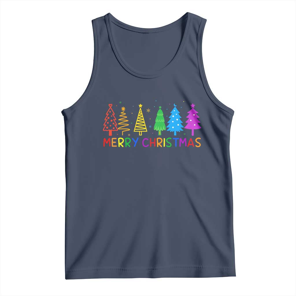 Colorful Rainbow Christmas Trees Tank Top Merry Xmas Fun Festive Holiday Pride Gift - Wonder Print Shop