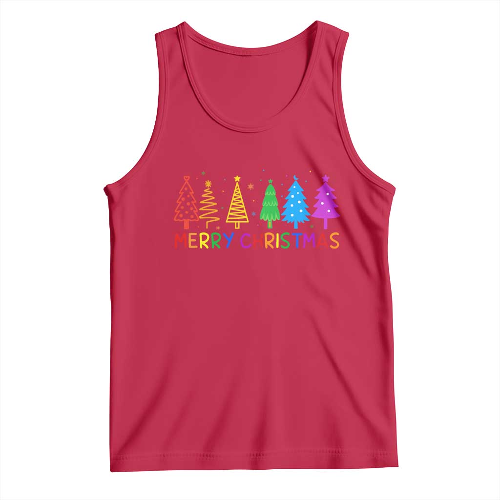 Colorful Rainbow Christmas Trees Tank Top Merry Xmas Fun Festive Holiday Pride Gift - Wonder Print Shop