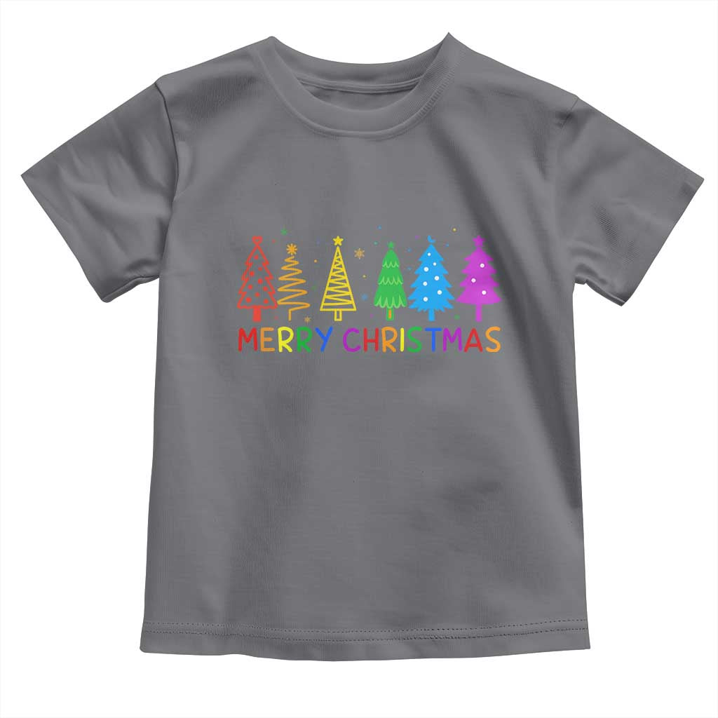 Colorful Rainbow Christmas Trees Toddler T Shirt Merry Xmas Fun Festive Holiday Pride Gift - Wonder Print Shop