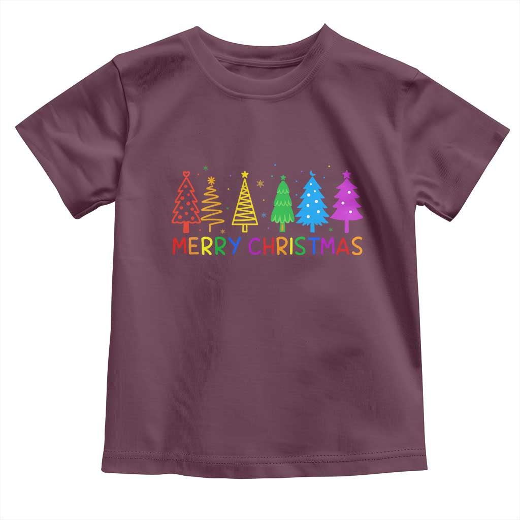 Colorful Rainbow Christmas Trees Toddler T Shirt Merry Xmas Fun Festive Holiday Pride Gift - Wonder Print Shop