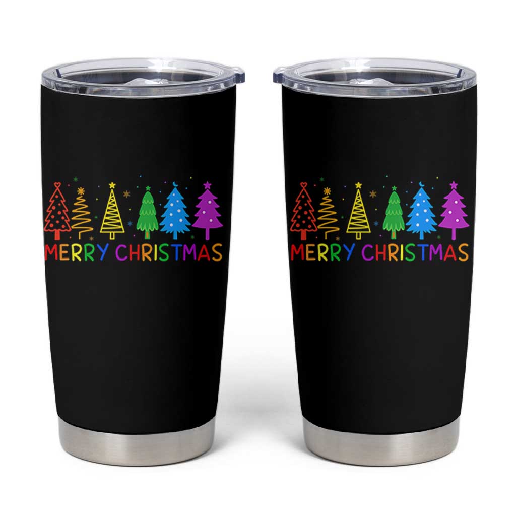 Colorful Rainbow Christmas Trees Tumbler Cup Merry Xmas Fun Festive Holiday Pride Gift - Wonder Print Shop