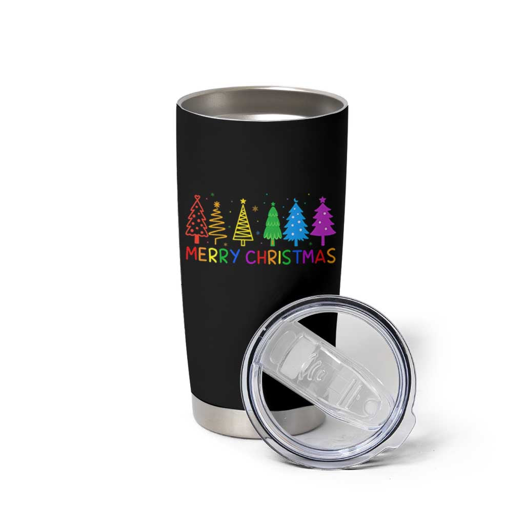 Colorful Rainbow Christmas Trees Tumbler Cup Merry Xmas Fun Festive Holiday Pride Gift - Wonder Print Shop