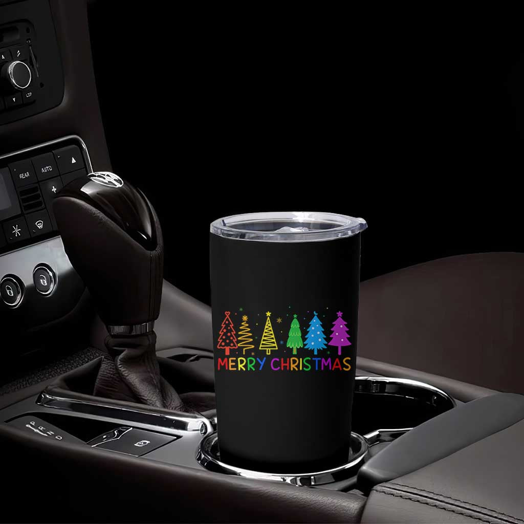 Colorful Rainbow Christmas Trees Tumbler Cup Merry Xmas Fun Festive Holiday Pride Gift - Wonder Print Shop