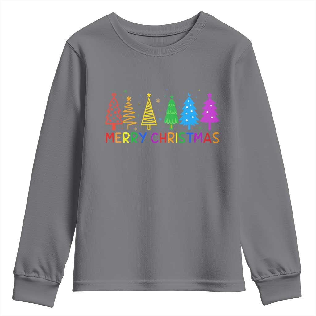 Colorful Rainbow Christmas Trees Youth Sweatshirt Merry Xmas Fun Festive Holiday Pride Gift - Wonder Print Shop