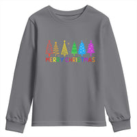 Colorful Rainbow Christmas Trees Youth Sweatshirt Merry Xmas Fun Festive Holiday Pride Gift - Wonder Print Shop