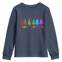 Colorful Rainbow Christmas Trees Youth Sweatshirt Merry Xmas Fun Festive Holiday Pride Gift - Wonder Print Shop