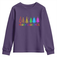 Colorful Rainbow Christmas Trees Youth Sweatshirt Merry Xmas Fun Festive Holiday Pride Gift - Wonder Print Shop