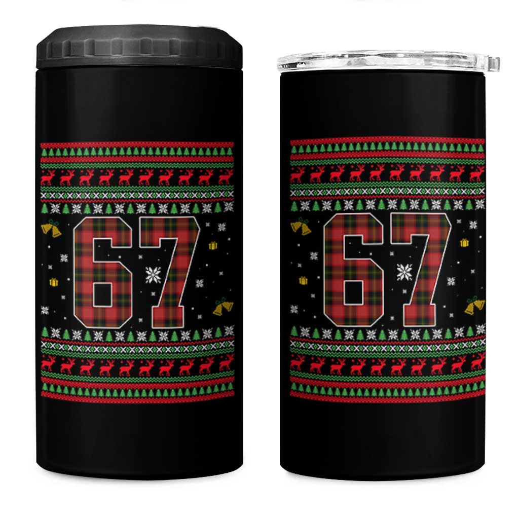 67 Christmas Red Plaid 4 in 1 Can Cooler Tumbler Funny Six Seven Meme Holiday Vibes Graphic - Wonder Print Shop